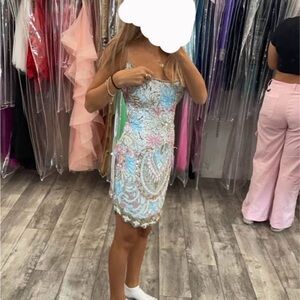 Rachel Allan Blue and Pink Embellished Prom Dress